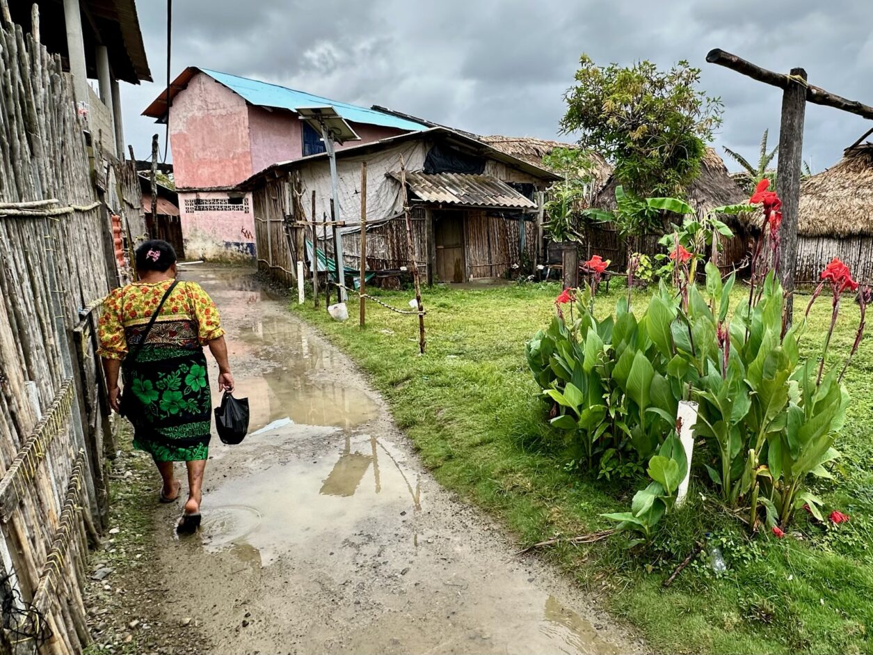 Traditionelle Kleidung der Kuna, ihre Gärten und Häuser, Ustupu, San Blas